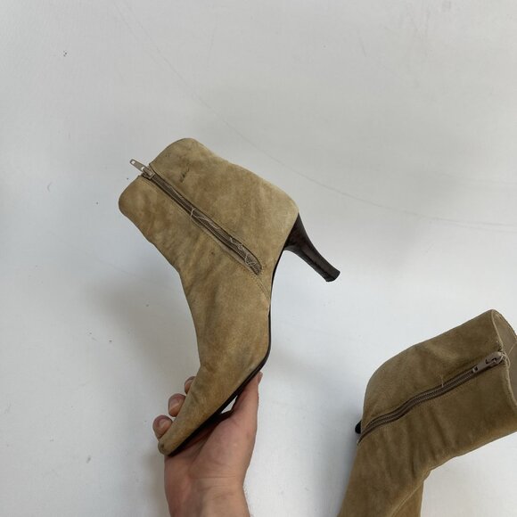 Y2K Steve Madden Tina Tan Suede Boots Women’s Size 7 Leather Upper Kitten Heels - Picture 7 of 14